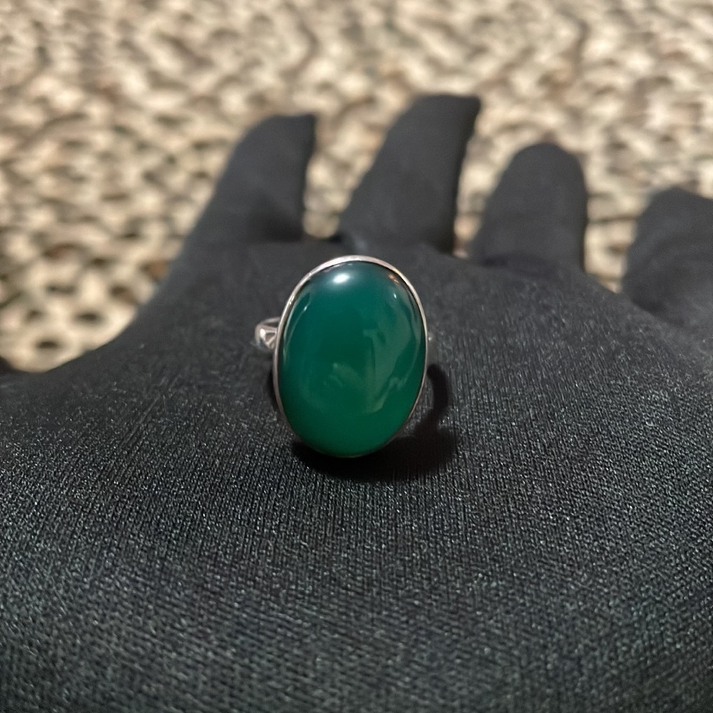 Sterling Silver GREEN Ring Glass 💚 Jewelry 8 Boho Oval Classic Verde Fashion - Picture 10 of 15